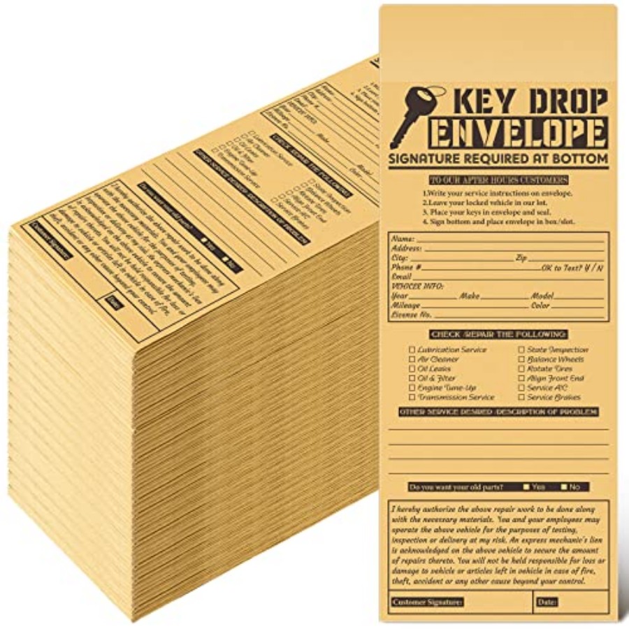 Auto Repair Shop Key Drop Box - 500 Pcs Drop Key Envelopes Auto